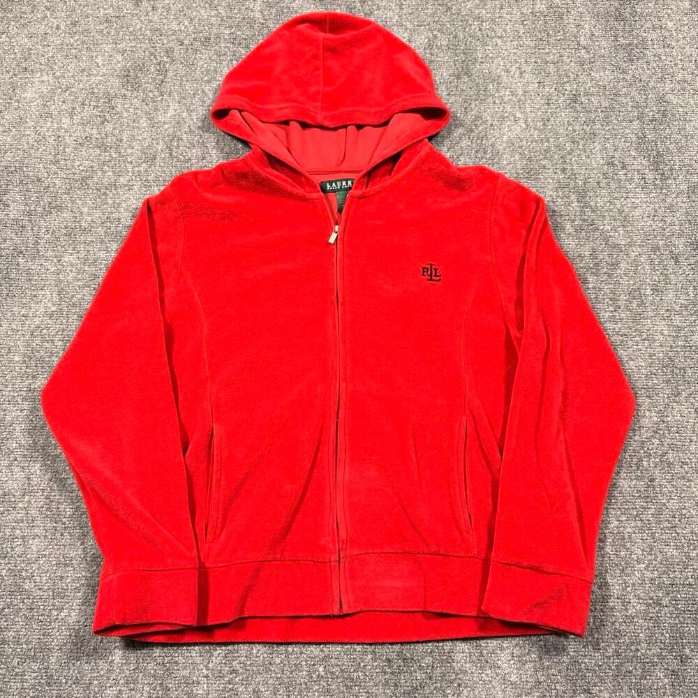 ralph lauren women’s velour hot pink full zip hoodie